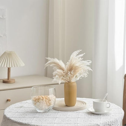 Ceramic Vase for Flowers – Modern Small Ribbed Textured Flower Vase for Home Decor, Pampas Grass, Decorative, Farmhouse, Coffee Table, Kitchen Centerpieces, Bookshelf and Home Living (Milk Coffee)