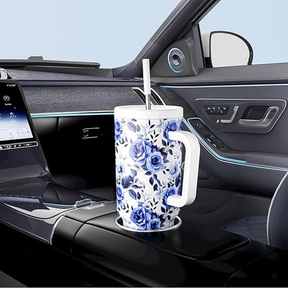 Meoky 40 oz Tumbler with Handle and Straw: Stainless Steel Insulated Tumbler with Lid and Straw - 100% Leak Proof Tumbler for Car Cup Holders - Travelers Commuters Workers, Blue Rose
