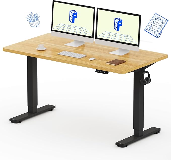 FLEXISPOT EN1 One-Piece Standing Desk with 1-Inch Thick Desktop, 55"x28" Electric Height Adjustable Desk for Home Office & Multi-Device Workstations, Maple