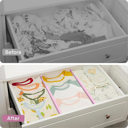 ANTOWIN Expandable Bamboo Drawer Dividers Organizers, Drawer Separators Splitter, 17-22 inches Long Adjustable Spring-loaded Organizer for Large Utensil, Clothes, Tools(Pink)
