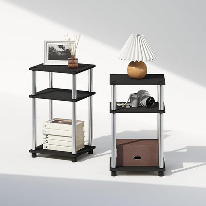 Furinno Just 3-Tier Turn-N-Tube Open Storage Nightstand, 2-Pack, Americano, Stainless Steel Tubes