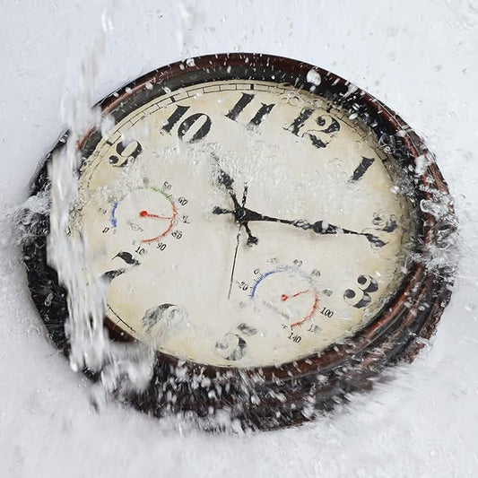 JENLYSTIME 16 Inch Dark Brown Vintage Wall Clock with Thermometer & Hygrometer - Waterproof Decorative Indoor/Outdoor Clock with Large Numerals & Silent Sweep Movement - Ideal for Porch, Garden, Pool