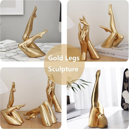 Golden Legs Sculpture Elegant Resin Home Decor Legs Statues Versatile Indoor/Outdoor Ornament, Bedroom, Office Desktop, Cabinets, Perfect (Bent Leg)