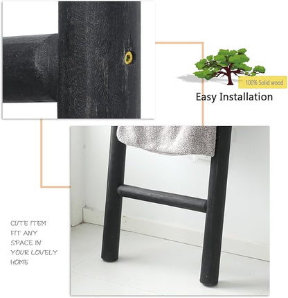 FUIN 57in Wood Blanket Ladder Living Room Decorative Wall Leaning Farmhouse Quilt Display Holder Rustic Wooden Towel Rack for Bathroom, Black