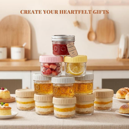 CycleMore 4 oz Glass Mason Jars, 40-Pack Bulk Small Canning Jars with Regular Mouth & Two Sets of Lids (40 Metal + 40 Plastic) – for Jam, Honey, Spices, Overnight Oats, Wedding Favors