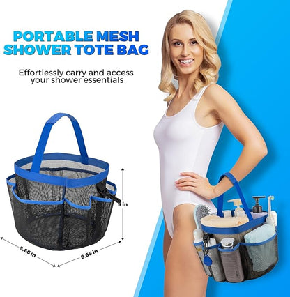 Mesh Shower Caddy Portable for College Dorm Room Essentials with 8-Pocket Large Capacity,Quick Dry Shower Bag for Bathroom, Beach,Gym