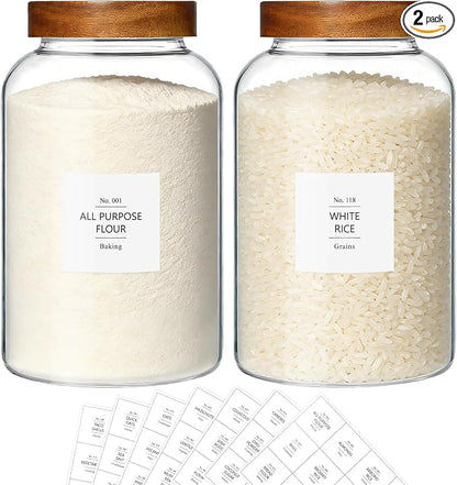 KEYWING 1 Gallon Large Glass Jars With Airtight Lid, 2Pcs Glass Food Storage Containers With Lids, Flour Rice Contianers for Pantry Kitchen Organization Egg Cookie Sugar Cereal (128 oz /3800ml)