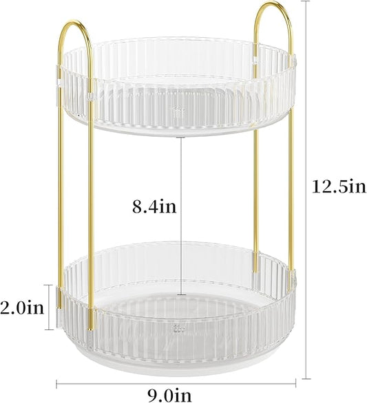 Rotating Makeup Organizer Countertop,Skincare Organizers,Spinning Perfume Tray Stand,Makeup Storage Organizer for Vanity,Bathroom Organizer and Storage,Lazy Susan,2 Tier,Clear