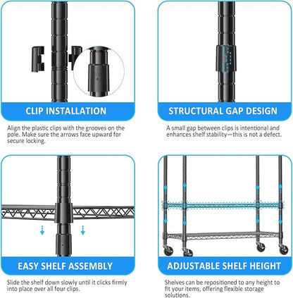 IZEUK Heavy Duty Rolling Garment Rack Wire Clothes Rack for Hanging Clothes (Black, 3 Tier with 2 Rod, 29.5" W x 15.7" D x 75" H)