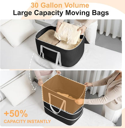 Comforter Storage Bag - 120L Bedding Storage Bags for Moving Closet, Washable Blanket Storage Bag, Ultra Space Saving Self Compression Organizer, 2-Pack, Black