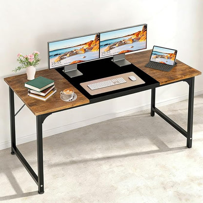 Computer Desk, 55 Inch Large Home Office Desks, Computer Desk for Home Office, Work Desks Table w/Metal Frame and Corner Reinforcement Structure, Large Legroom Spread Out for Writing Study