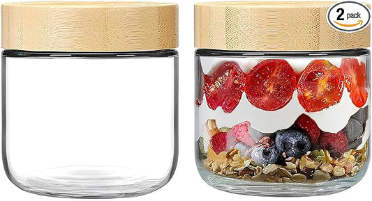 2 Pack 8 Oz Small Clear Glass Mason Jars, Wide Mouth Overnight Oats Jars, Containers with Airtight Lids for Chia Pudding Jam Snack Yogurt Overnight Oats Candy