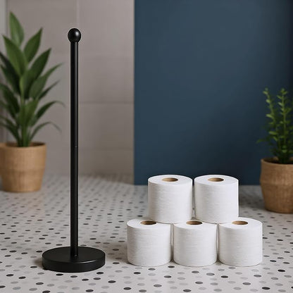 Toilet Paper Holder Stand for Max 5 Paper Rolls, Freestanding TP Holder, Paper Roll Storage for Bathroom, Stainless Steel - Black