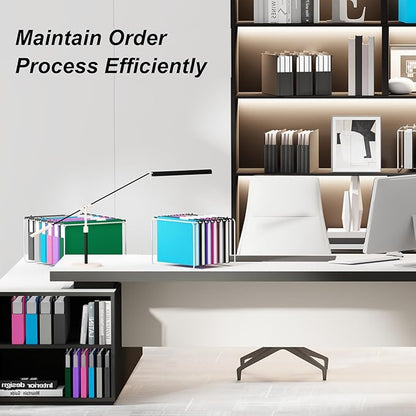 Ansook Extra Capacity Plastic Hanging File Folders Letter Size,Heavy Duty 2" Expanding Accordian Pocket with Black Insert Gasket, Filing Cabinet Folders,6 Pack Colored File Hanging Folders Organizer