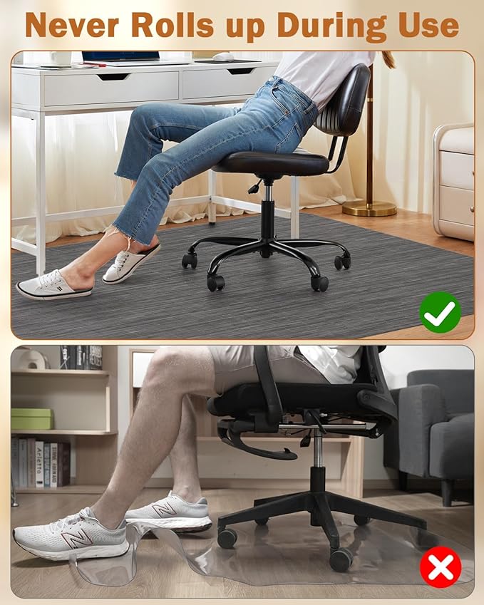 Blvornl Office Chair Mat for Hardwood Floor, 35.4"*47.2" Desk Computer Mat for Hard Wood, Large Anti-Slip Hard Floor Protector Rolling Chair Mat, PVC Desk Rug for Office Black