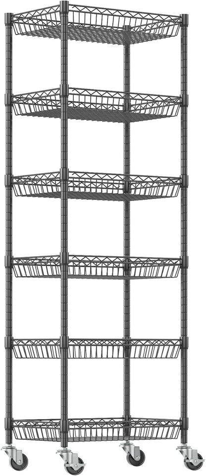 Himimi 6 Tier Rolling Storage Cart, Metal Wire Basket Rack with Wheels, Adjustable Storage Shelves Organizer Shelf for Kitchen Pantry Garage Laundry Room Bathroom, 17" W X 12" D X 63" H, Black