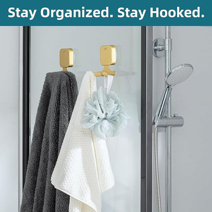 TAILI Powerful Suction Cup Razor Holder 2 Pack, Stylish 304 Stainless Steel Bathroom Suction Hooks for Towel, Loofah, Bathrobe, Shaver Holder for Shower Wall, Easy to Install and Reuse, Gold