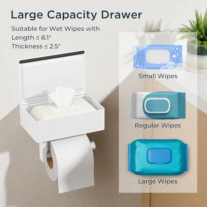 FORIOUS Toilet Paper Holder with Shelf, Sanitary Napkin Receptacle Tampon Holder, Wall Mount Toilet Paper Holder with Storage, Flushable Wipes Dispenser Fits for Bathroom Commercial(1, White)