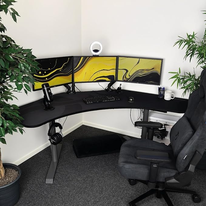 Arozzi Arena Angelo L Shaped GamingDesk, PC Gaming Desk L Shape, Height Adjustable L Shaped Standing Desk for Home Office, Computer Desk with Full Coverage Mouse Pad (Gun Metal)