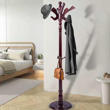 Wooden Coat Rack Freestanding with 11 Hooks Bird Style, 71'' Vintage Coat Racks Tree, Adjustable Height, Coat Hanger Stand with Sturdy Base, Coat Tree Hats Hanger for Living Room, Bedroom, Entryway