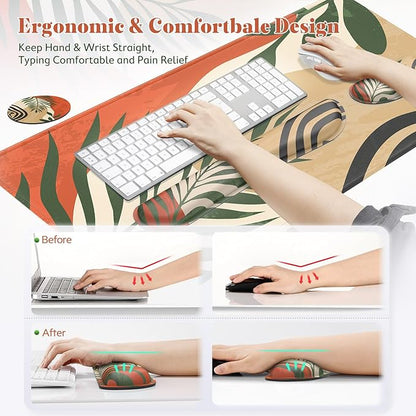 Gimars 4 in 1 Mouse Pad and Keyboard Wrist Rest Set, Large Mouse Pad with Memory Foam Wrist Support Pad for Desk with Coaster, Easy Typing Pain Relief, Gaming Office Home 31.5x12 in, Morandi Orange