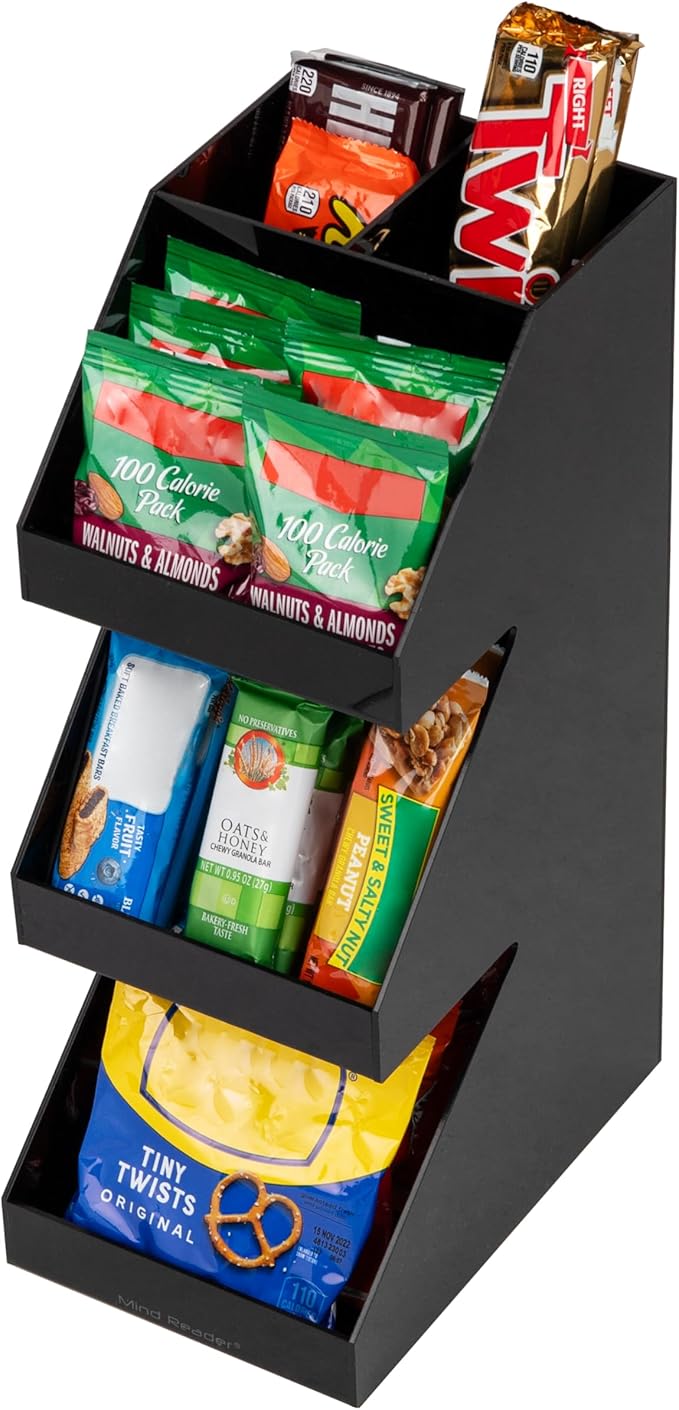 Mind Reader Coffee Tea Utensil and Condiment Station, Countertop Organizer, Coffee Bar, Kitchen, 6"L x 9"W x 16"H, Black | Acrylic