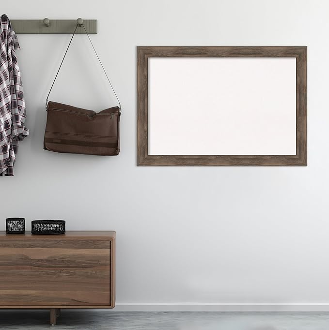 Amanti Art White Cork Board for Wall, 29x41 Vision Board with Brown Wood Frame, Large Corkboard Office Decor for Home Organization, Rustic Farmhouse Corkboard Pinboard to display items for home