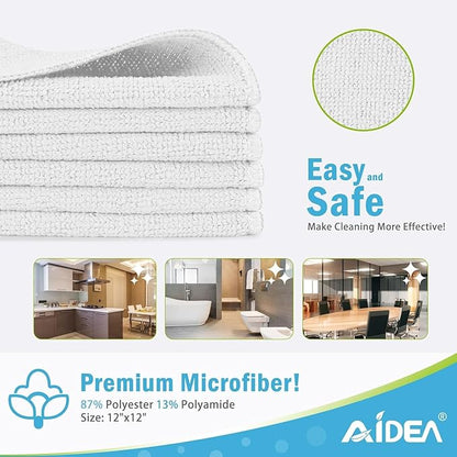 AIDEA Microfiber Cleaning Cloth White-800PK, Soft Microfiber Towels for Cars, Absorbent Cleaning Rags, Lint-Free Streak-Free Wash Cloths for House, Kitchen, Window,11.5"×11.5"