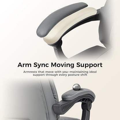 Office Chair with Footrest, Executive Breathable Leather Office Desk Chair with Lumbar Support - Ergonomic Comfy Wide Reclining Swivel Rolling Gaming Computer Chair with Adjustable 90-135° High Back