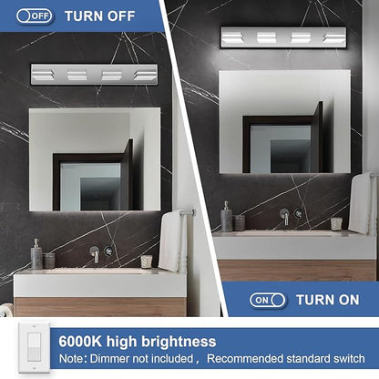 Modern LED Bathroom Lights Fixtures(4-Light),Stainless Steel Chrome Acrylic Wall Lighting,Vanity Lights for Bathroom Over Mirror(6000k 27in)