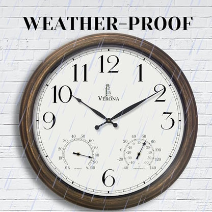 Outdoor Clocks for Patio Large Waterproof with Thermometer - 24 inch Indoor Outdoor Wall Clock with Temperature and Humidity Combo - Weatherproof, Accurate & Easy to Read for Pool, Garden & Home Decor