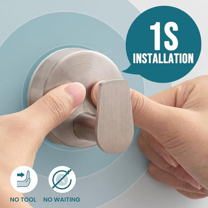 TAILI 304 Stainless Steel Bathroom Suction Hooks for Towel, Bathrobe, Loofah, Patented Strong Suction Cup Holder, No Damage Hanging Glass Shower Wall Hook, Retro High-Rise Design, 2 Pack, Silver