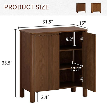 Buffet Cabinet with Storage, Accent Sideboard Cabinet with Adjustable Shelves, Solid Wood Freestanding Storage Cabinet for Living Room Dining Room Entry Kitchen, Walnut