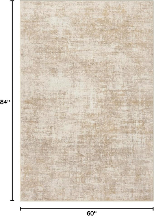 5x7 Area Rugs Washable Rug: Modern Abstract Living Room Rug Soft Anti-Skid Thin Carpet Indoor Floor Non-Shedding Carpets for Bedroom Dining Room Farmhouse Nursery Home Office - Beige
