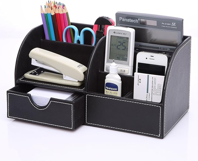 KINGFOM Office Desk Organizer Set 6 PCS Office Supply Synthetic Leather Desk Set Including Desk Organizer, Mouse Pad, File Cabinet, Document Holder, Crystal Holder and Tissue Box Holder (T02H)