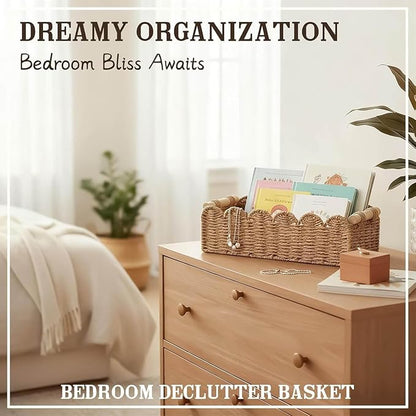 CubesLand Scalloped Decor Basket for Living Room, Home, Bathroom, 2SAME SIZE Paper Rope Basket, Toilet Storage Baskets for Over Toilet Storage Shelf, Cute Woven Basket Both Storage&Decor, Neutral