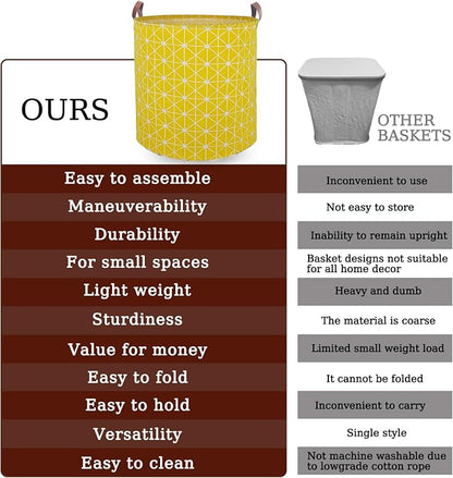 Waterproof Laundry Hamper Collapsible Laundry Basket Leather Handle Laundry Bag Large Clothes Storage Toy Organization for Bathroom Bedroom Laundryroom College Dorms (Nursery Bins Boxes-002)
