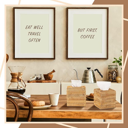 Kigley 1 Pcs Square Rattan Tissue Box Cover Boho Wicker Tissue Cube Box Cover 5.5'' x 5.5'' x 5.5'' Decorative Natural Wicker Hand Woven Napkin Box Holder Bathroom Office Car Accessories (Wood)