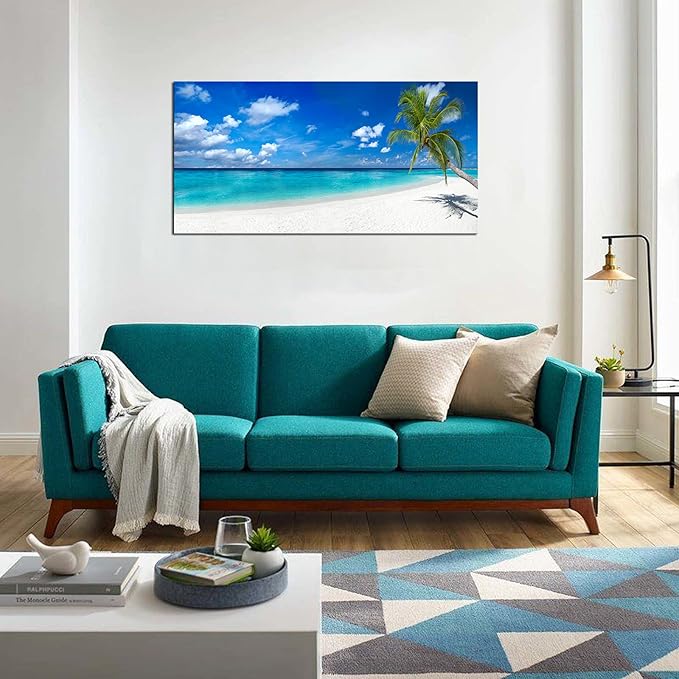 XXMWallArt FC2450 Seascape Wall Art Tropical Paradise Beach With White Sand and Coco Palms Canvas Wall Art Summer Beach Nature Pictures for Living Room Bedroom Home and Office Decor