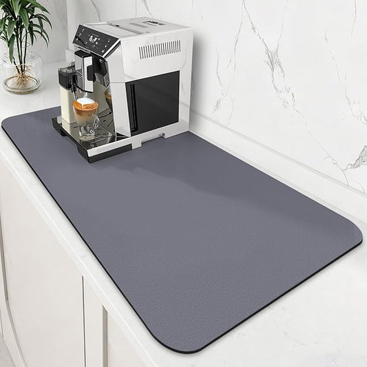 WISELIFE Coffee Mat Super Absorbent Dish Drying Mat Coffee Bar Accessories Match with Machine Large Drying Mats for Kitchen Counter 18" W x 36" L, Grey