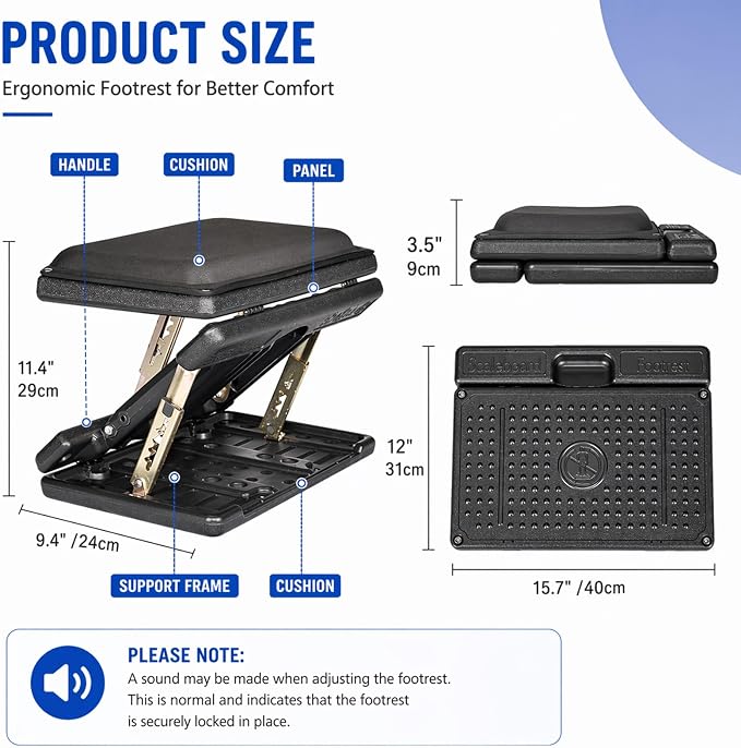 Adjustable Footrest with Removable Foam Cushion, Under Desk Footrest with Massage Beads for Car, Home, Office Stool, 4-Level Height for Improved Posture Back&Hip Pain Relief(Black Plus)