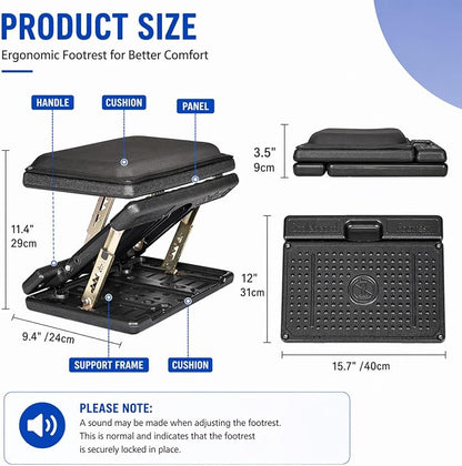 Adjustable Footrest with Removable Foam Cushion, Under Desk Footrest with Massage Beads for Car, Home, Office Stool, 4-Level Height for Improved Posture Back&Hip Pain Relief(Black Plus)