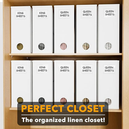 SpaceAid 10 Pack Bed Sheet Organizers and Storage, Foldable Sheet Organizer for Linen Closet, Sheets Set Folder Keeper with Window XL (Queen & King Size) Organizing Bedding Container, White