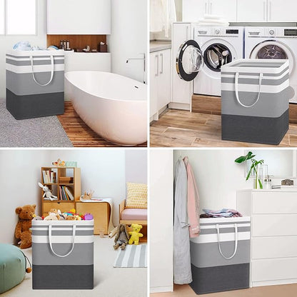 HomeHacks 2-Pack Large Laundry Basket, Waterproof, Freestanding Laundry Hamper, Collapsible Tall Clothes Hamper with Extended Handles for Clothes in The Dorm and Family Gradient Grey, 125L