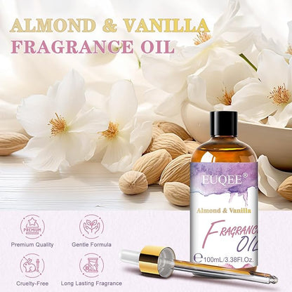 EUQEE Almond & Vanilla Fragrance Oil, 3.38 Fl oz/ 100ml Essential Oils for Diffuser for Home, Candle Making, DIY Soap with Glass Dropper
