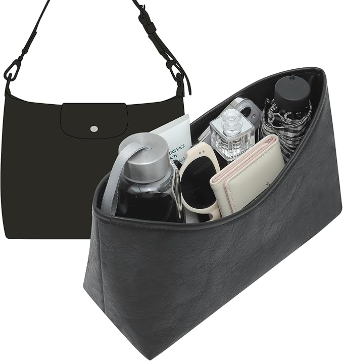 Doxo Purse Organizer Insert Compatible with Longchamp Xtra Hobo M Bag, Extra Lightweight Waterproof Bag Organizer with YKK Zip（Black, Hobo）