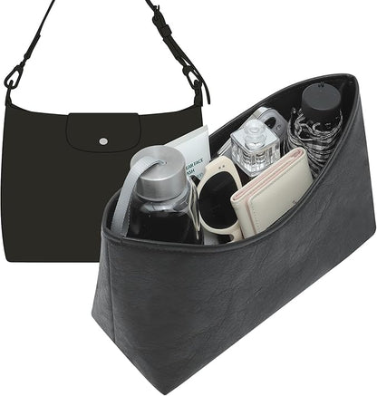 Doxo Purse Organizer Insert Compatible with Longchamp Xtra Hobo M Bag, Extra Lightweight Waterproof Bag Organizer with YKK Zip（Black, Hobo）