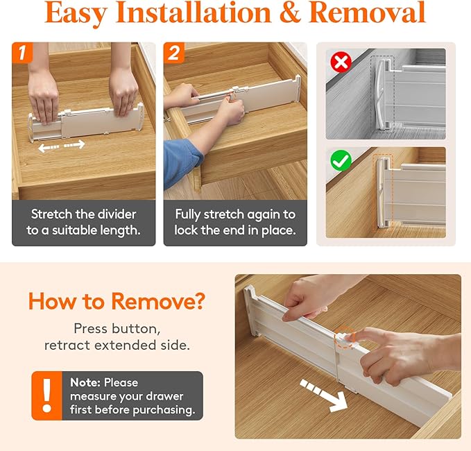 Lifewit 9 Pack Drawer Dividers for Clothes, 4" High 10.5"-16.5" Expandable Dresser Drawer Organizers, Adjustable White Plastic Separators for Kitchen, Cabinet, Nursery, Socks & Underwear Storage