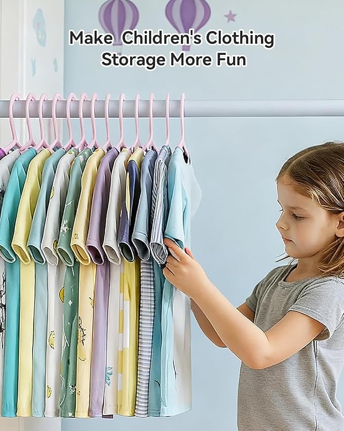Plastic Kids Hangers, Pack of 100, Ultra Slim Closet Hangers, Non-Slip, Space-Saving, Sturdy, 14" W x 7" H (for Children Aged 7-12 Years),Light Pink, UAPY07100P