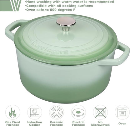 Enameled Cast Iron Dutch Oven Pot with Lid, for Bread Baking, Round Bread Oven- include Sourdough Bread Baking Supplies Set, 6QT, Green